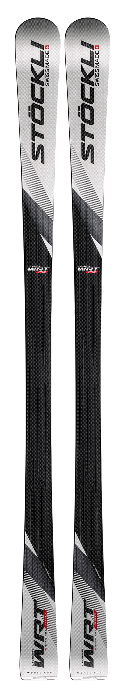 A pair of Stöckli WRT snow 8 ski tips shown horizontally against a plain white background.